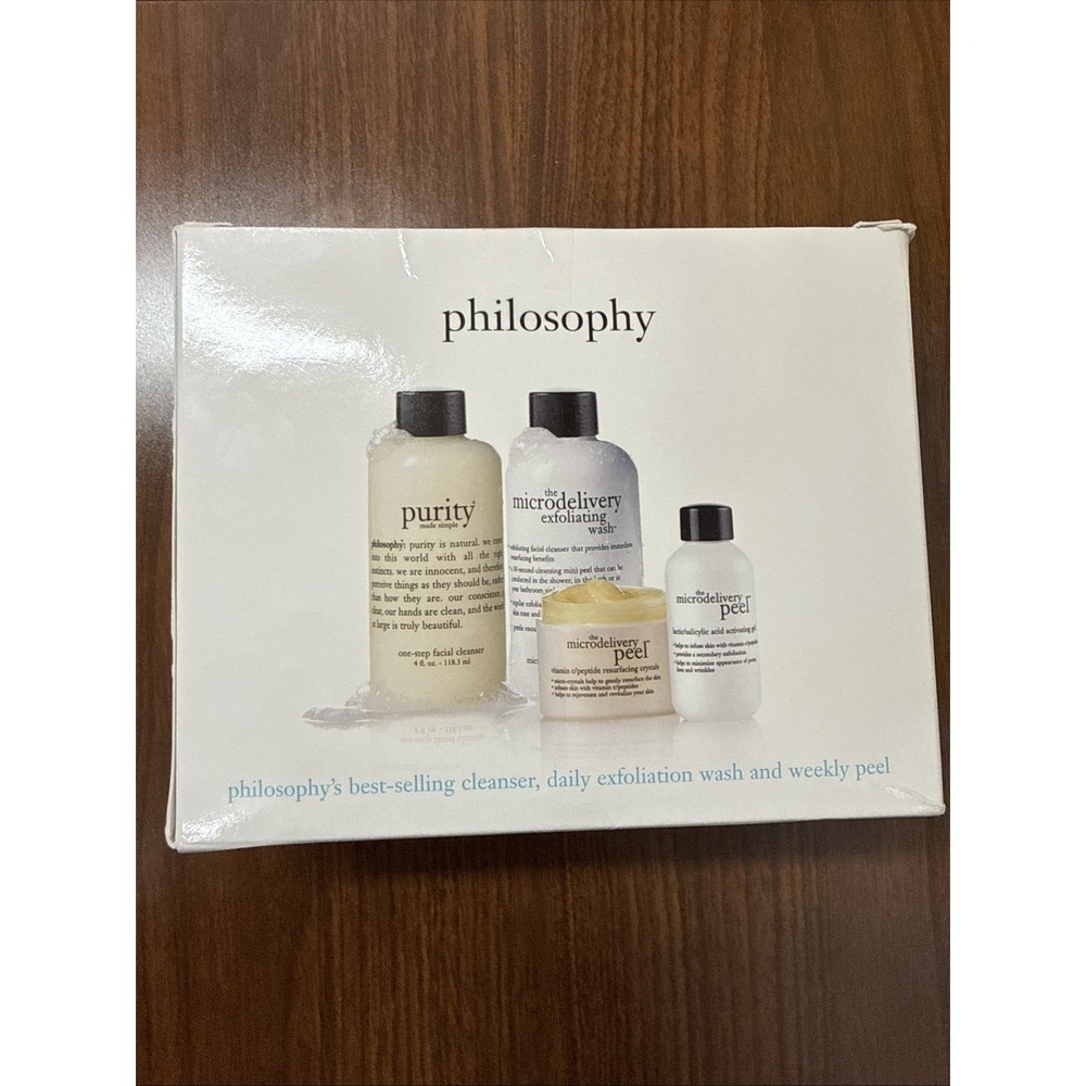 Philosophy Micro delivery Gift Set,โ Cleanser, Exfoliating Wash, Weekly Peel NIB